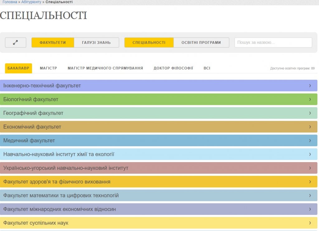 Спеціальності / освітні програми в УжНУ Updated and expanded information for applicants and students about specialities and educational programmes is already on the website
